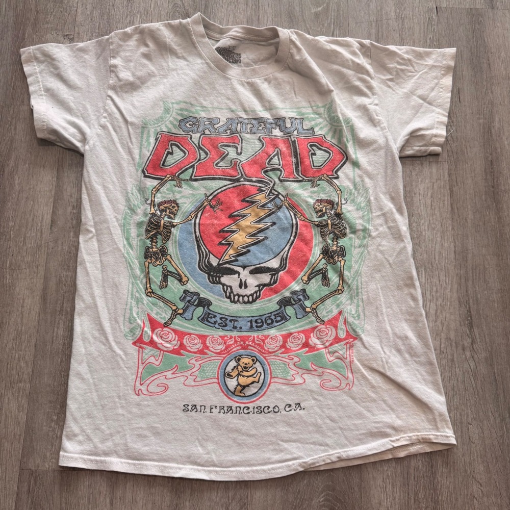 Grateful Dead Steal Your Face Skeleton Graphic T-Shirt White Small Rock Band Tee